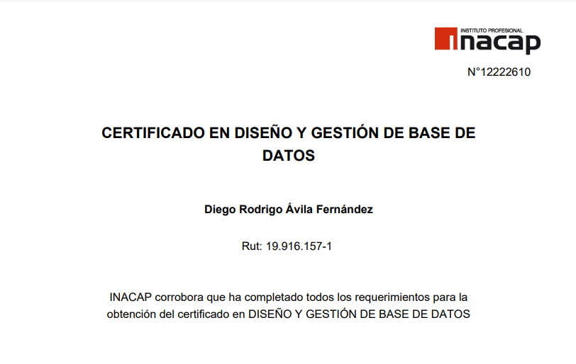 Certificado Diseño y gestión de base de datos