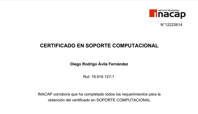 Certificado Soporte computacional